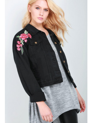 Holly Floral Applique Ovesized Denim Jacket