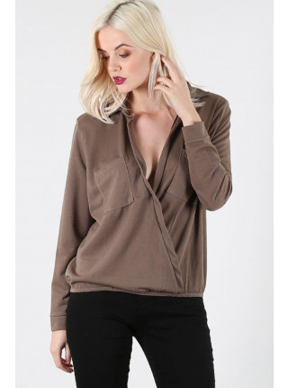 Arianna Wrap Front Top with Pocket Detail