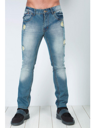 Mens Denim Faded Ripped Distressed Jeans