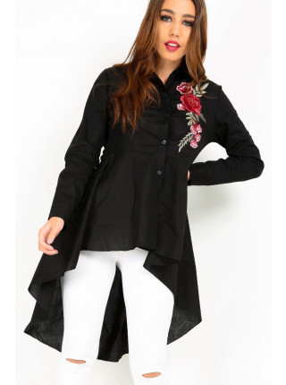 Alissia Embroidered Dipped Hem Shirt